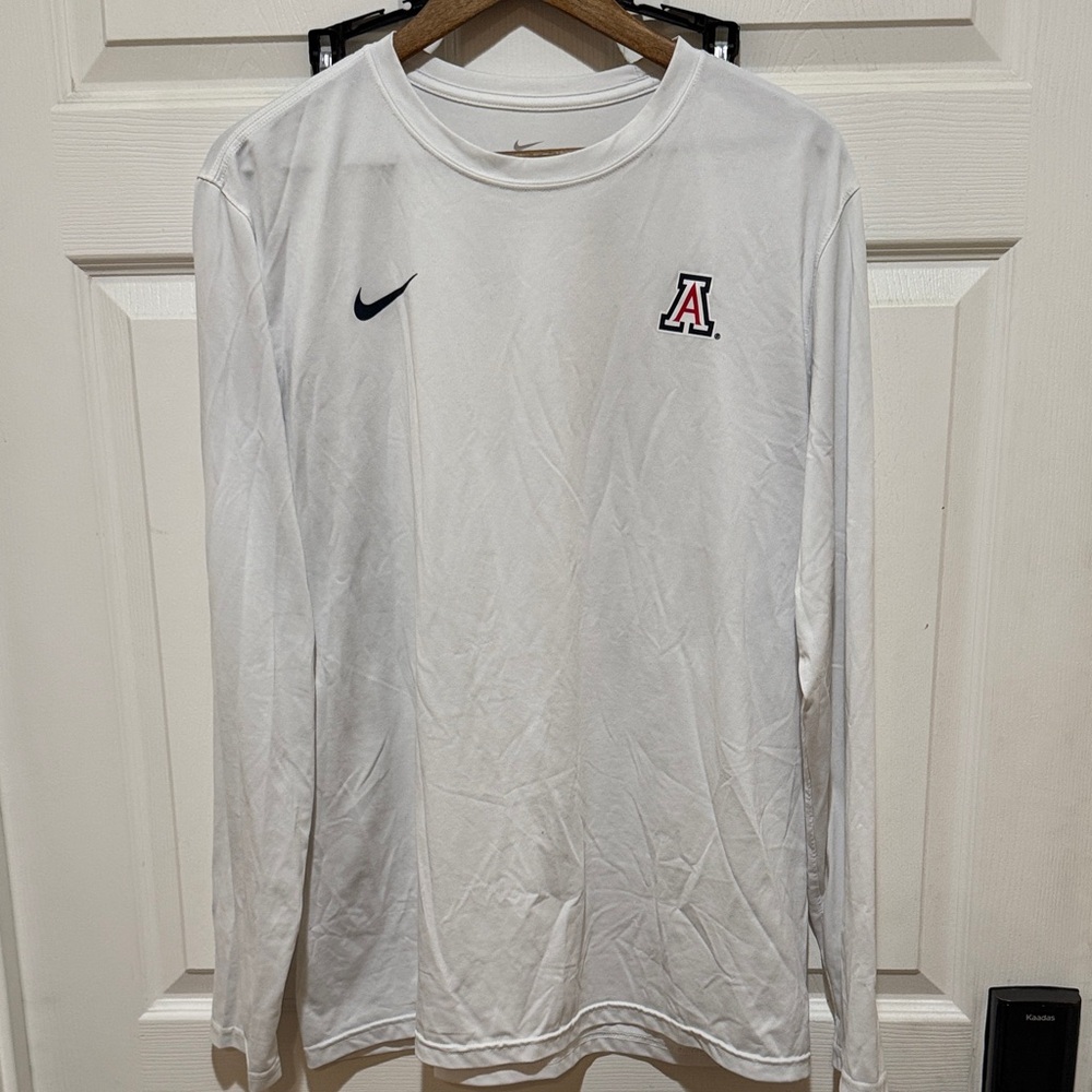 Nike Men's White Long Sleeve Dri-Fit Tee with ArizonaLogo